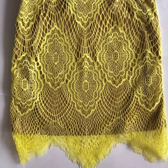 0020 NEW Yellow Lace Nude Illusion Mini Skirt - Picture 7 of 9